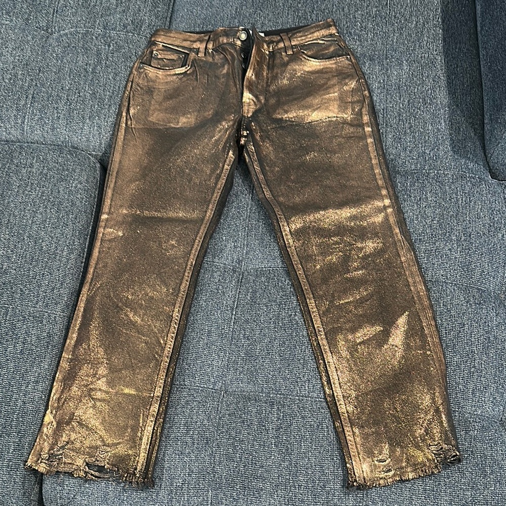 We The Free Gold Straight Jeans Shimmering Metallic